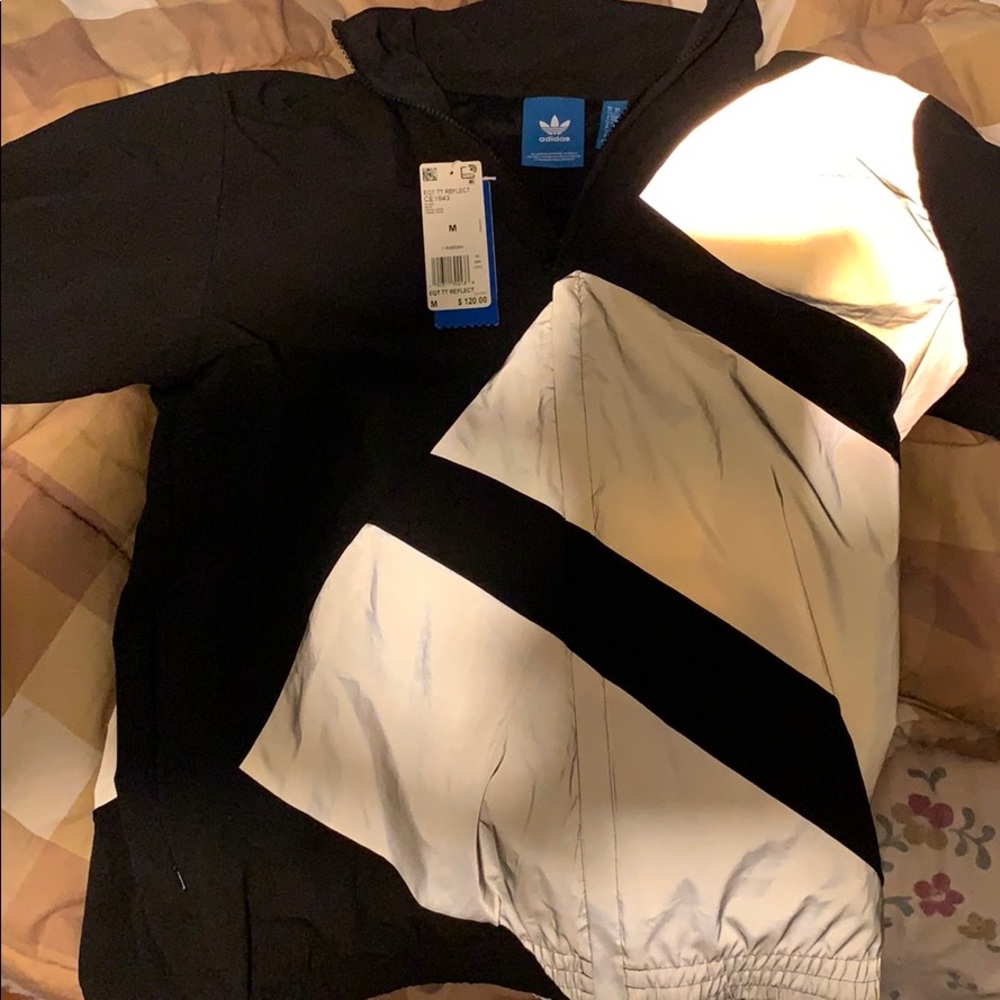 Adidas jacket size medium reflective black silver